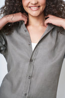 Camisa 100% Linho Lisa Verde Militar ML