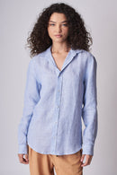 Camisa 100% Linho Listra Larga Azul ML