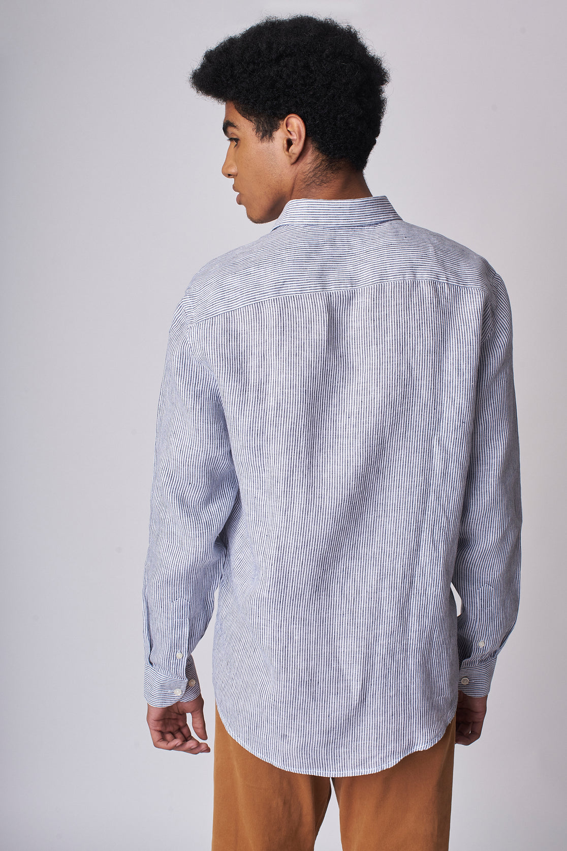 Camisa 100% Linho Listra Larga Azul Escuro ML