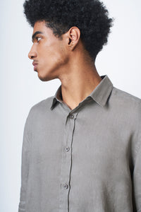 Camisa 100% Linho Lisa Verde Militar ML