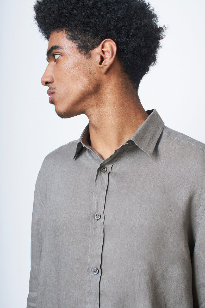 Camisa 100% Linho Lisa Verde Militar ML