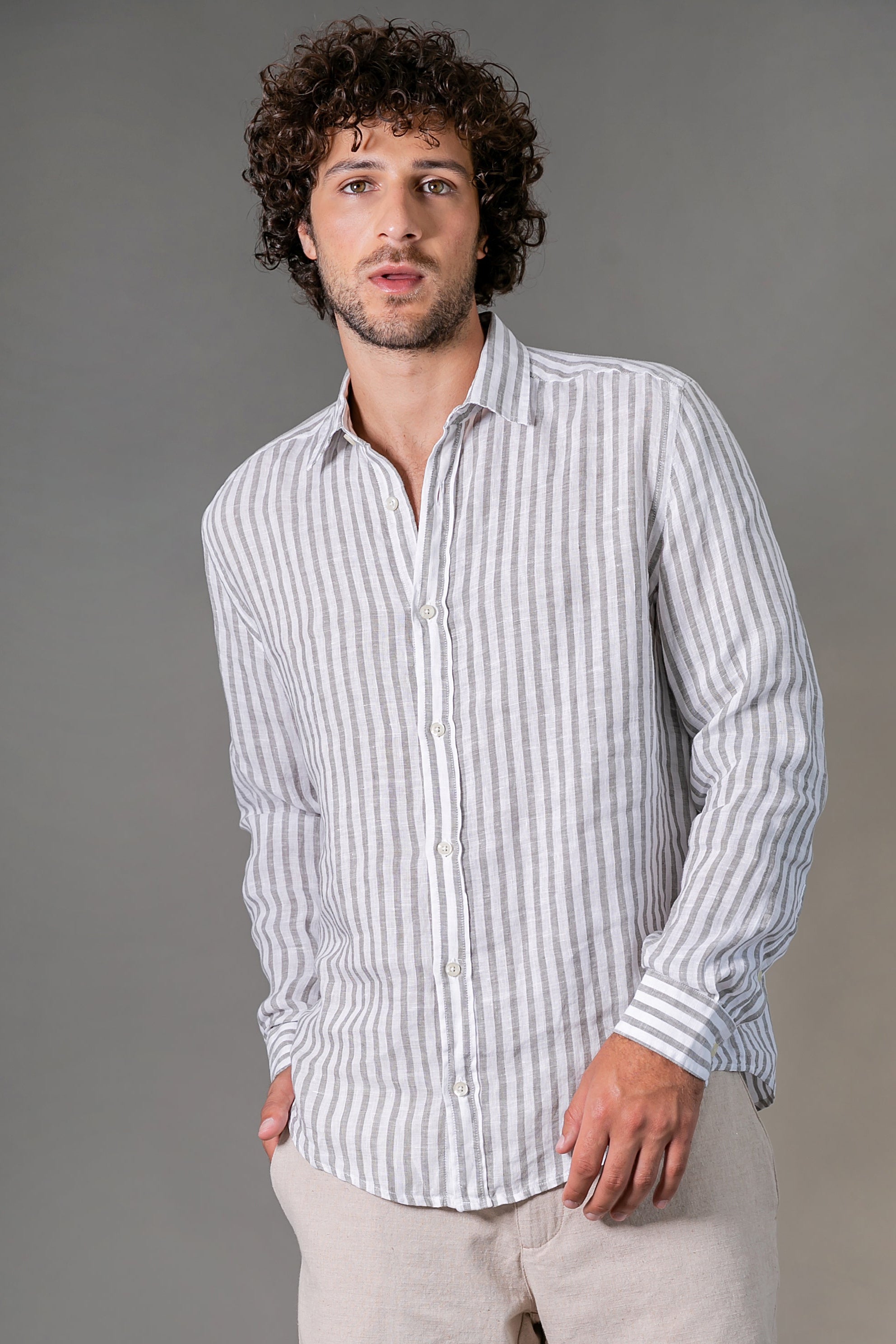 Camisa 100% Linho Amalfi Listra Grafite ML