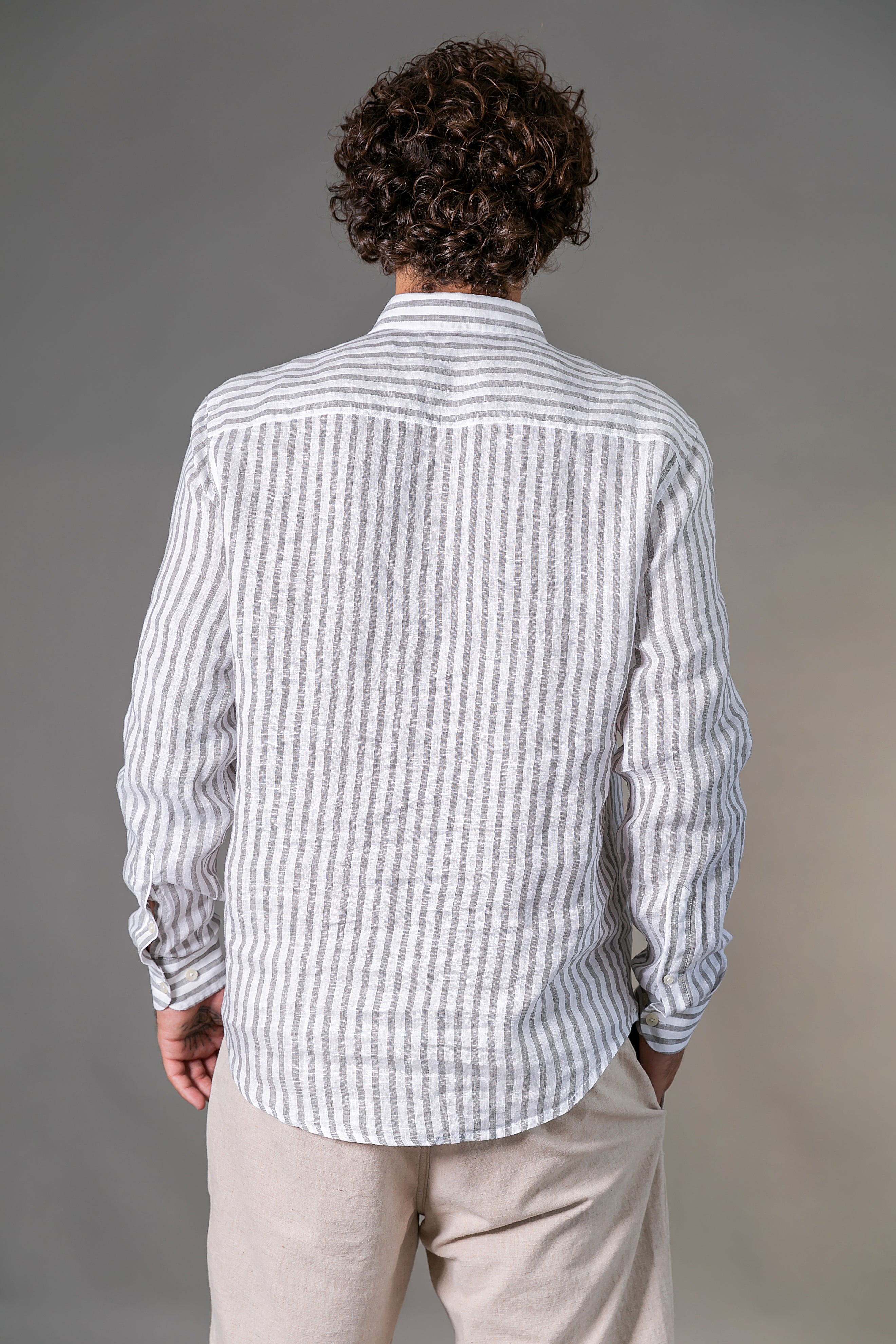 Camisa 100% Linho Amalfi Listra Grafite ML