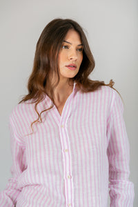 Camisa 100% Linho Amalfi Listra Rosa ML