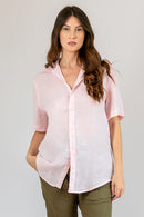 Camisa 100% Linho Lisa Rosa MC