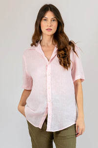 Camisa 100% Linho Lisa Rosa MC