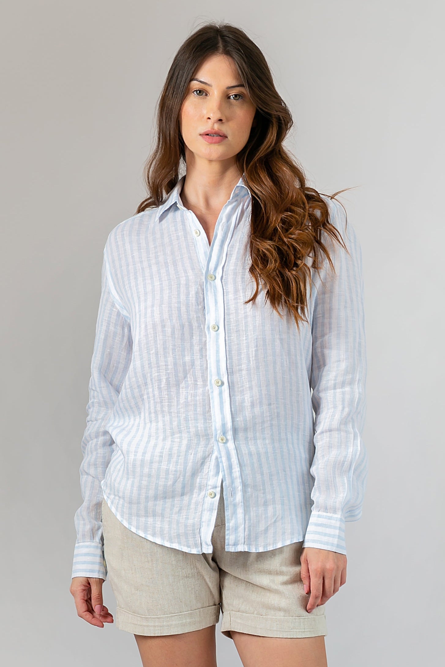 Camisa 100% Linho Amalfi Listra Nuvem ML