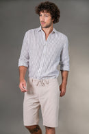 Camisa 100% Linho Amalfi Listra Grafite ML