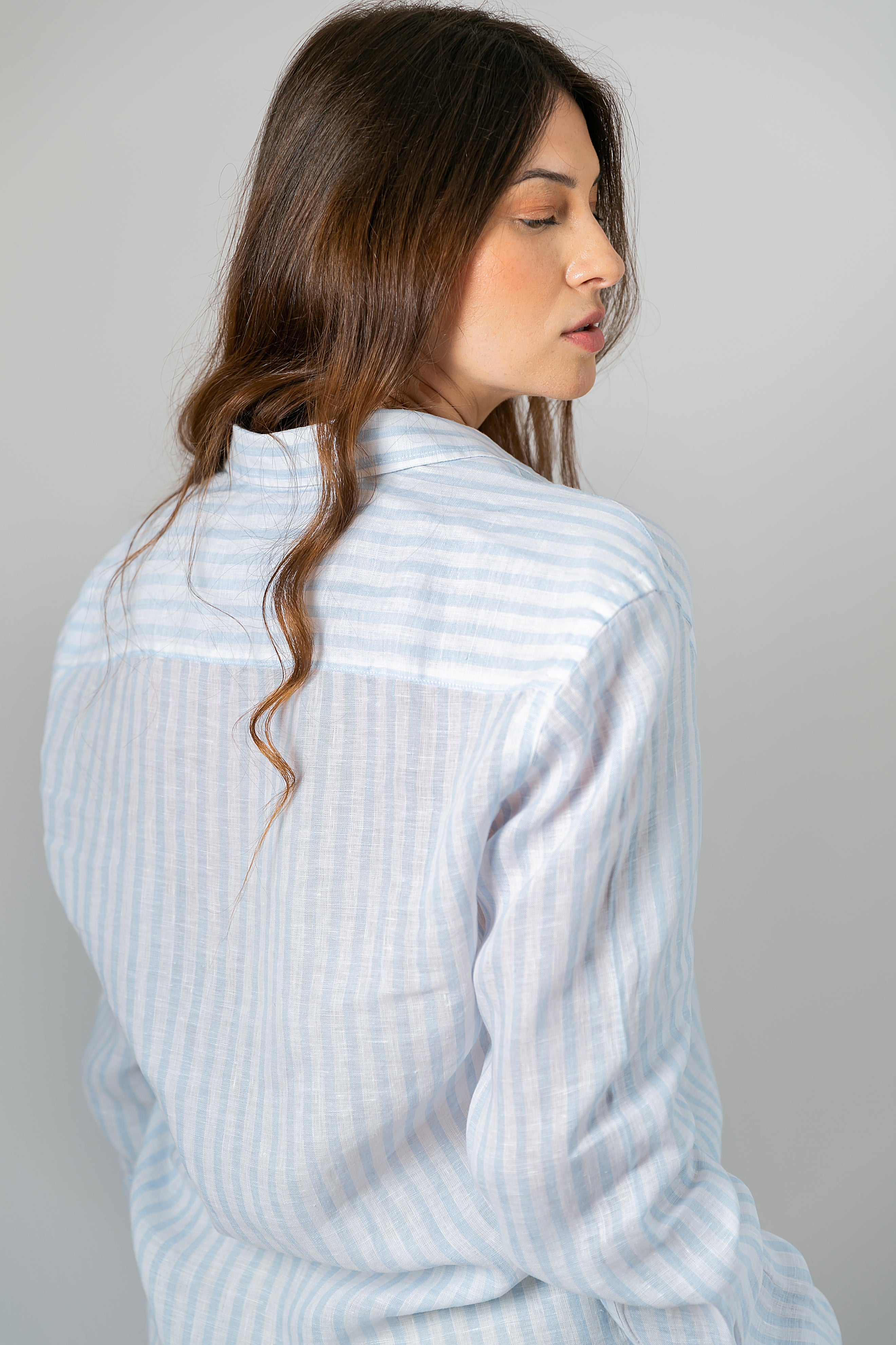 Camisa 100% Linho Amalfi Listra Nuvem ML