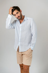 Camisa 100% Linho Amalfi Listra Nuvem ML