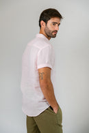 Camisa 100% Linho Lisa Rosa MC