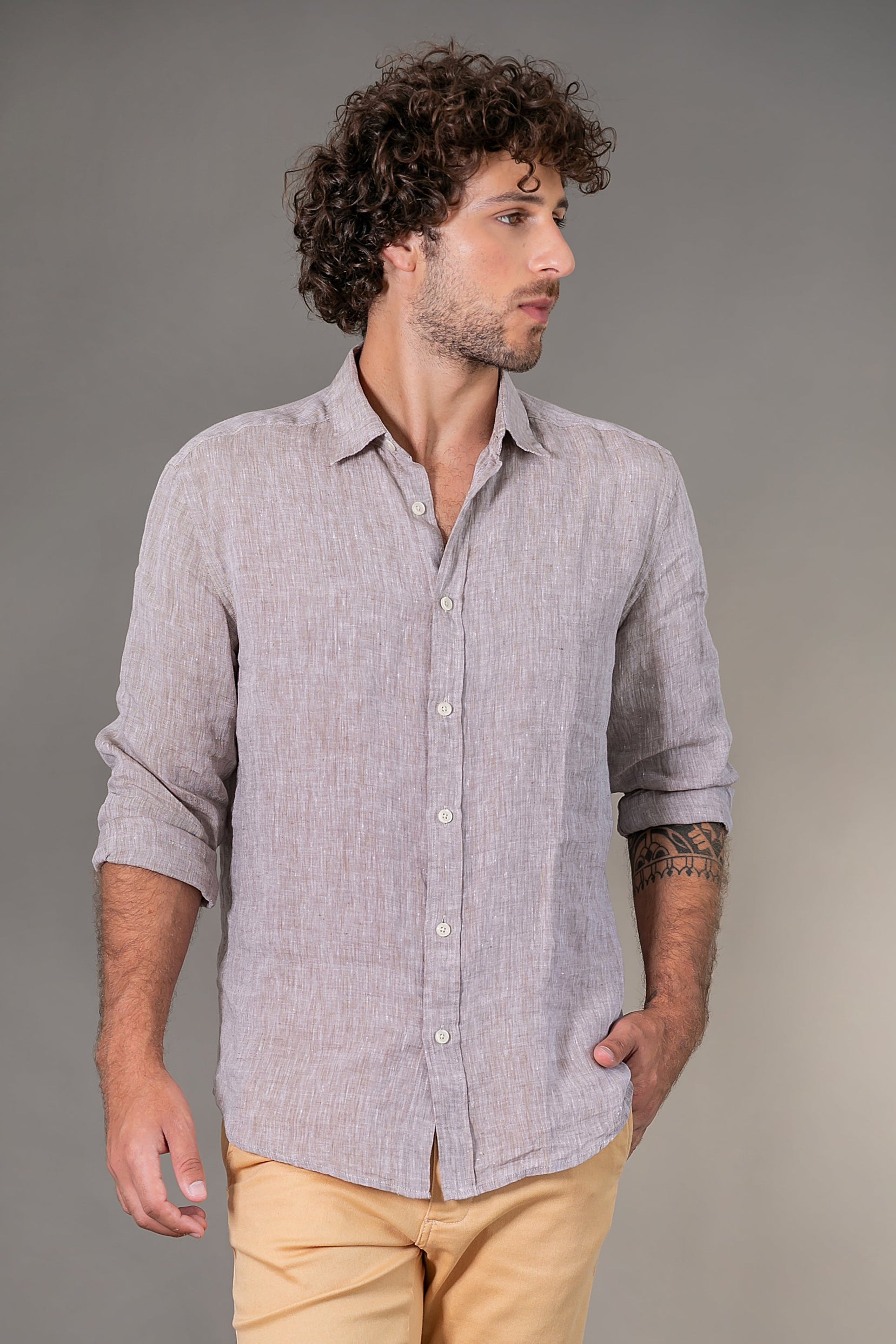 Camisa 100% Linho Lisa Castanho ML