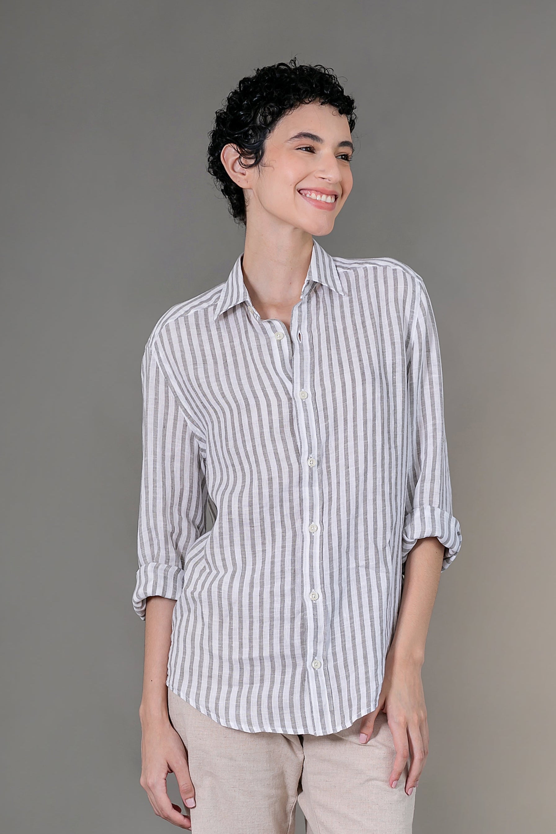 Camisa 100% Linho Amalfi Listra Grafite ML