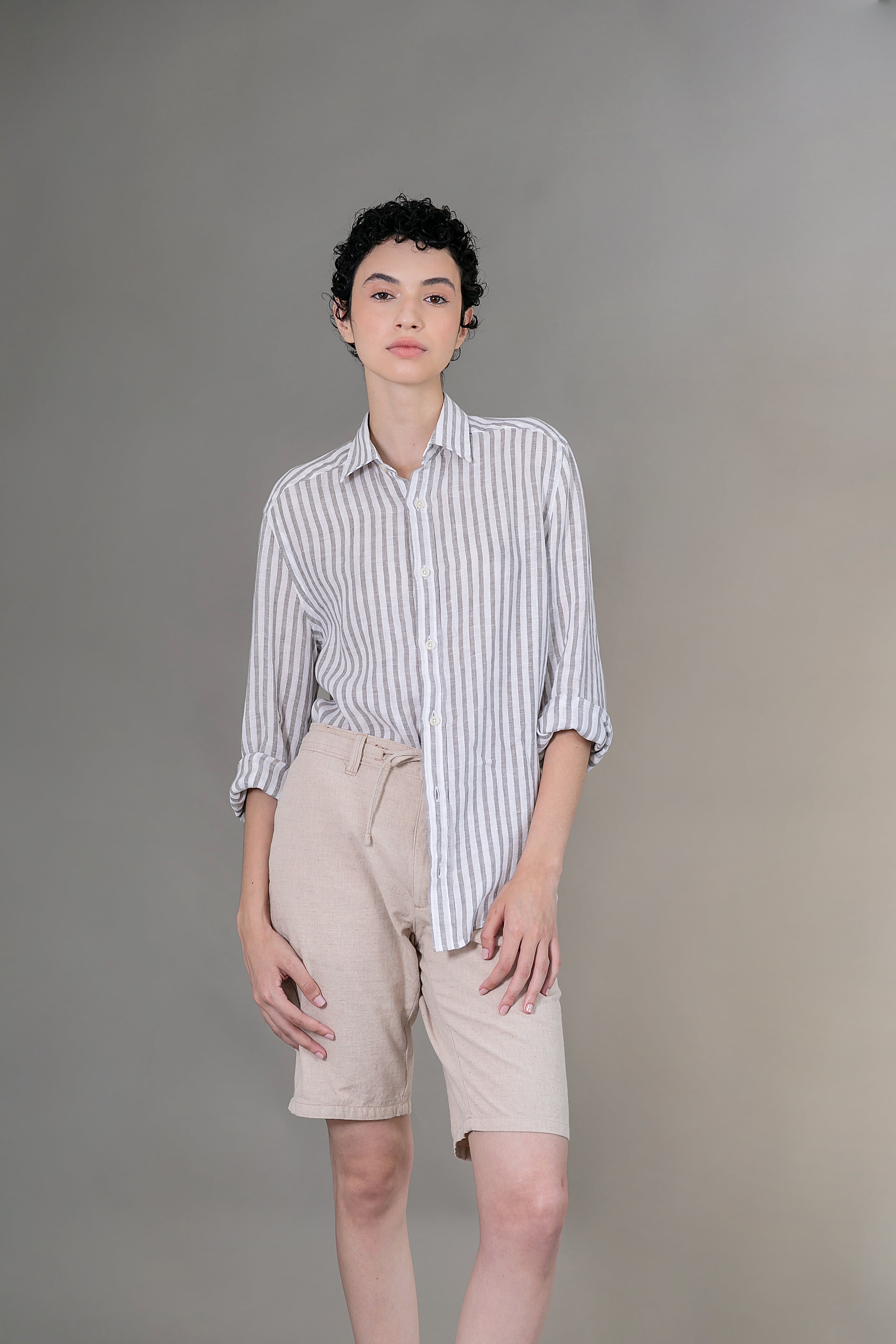 Camisa 100% Linho Amalfi Listra Grafite ML