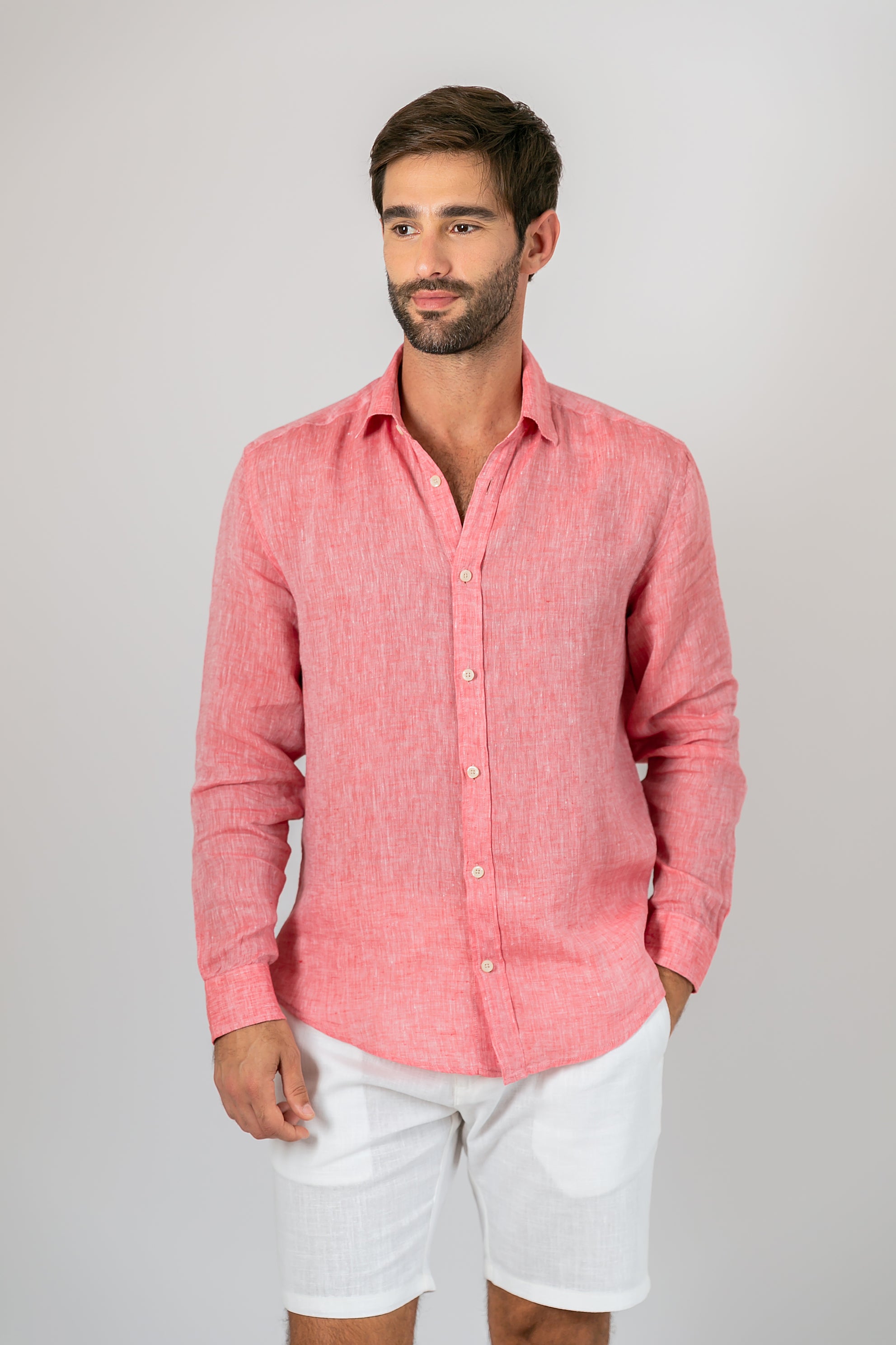 Camisa 100% Linho Lisa Vermelha ML