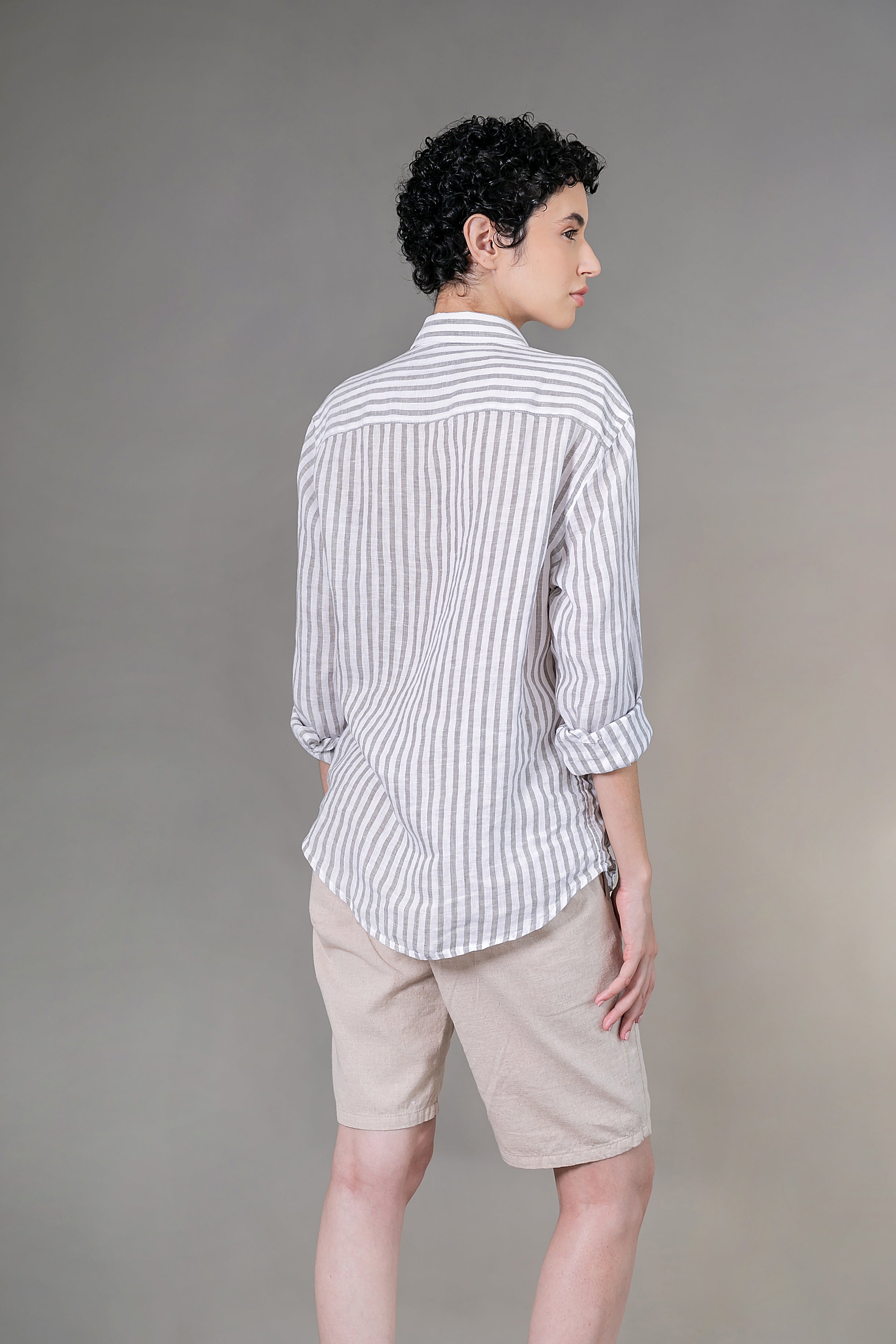 Camisa 100% Linho Amalfi Listra Grafite ML