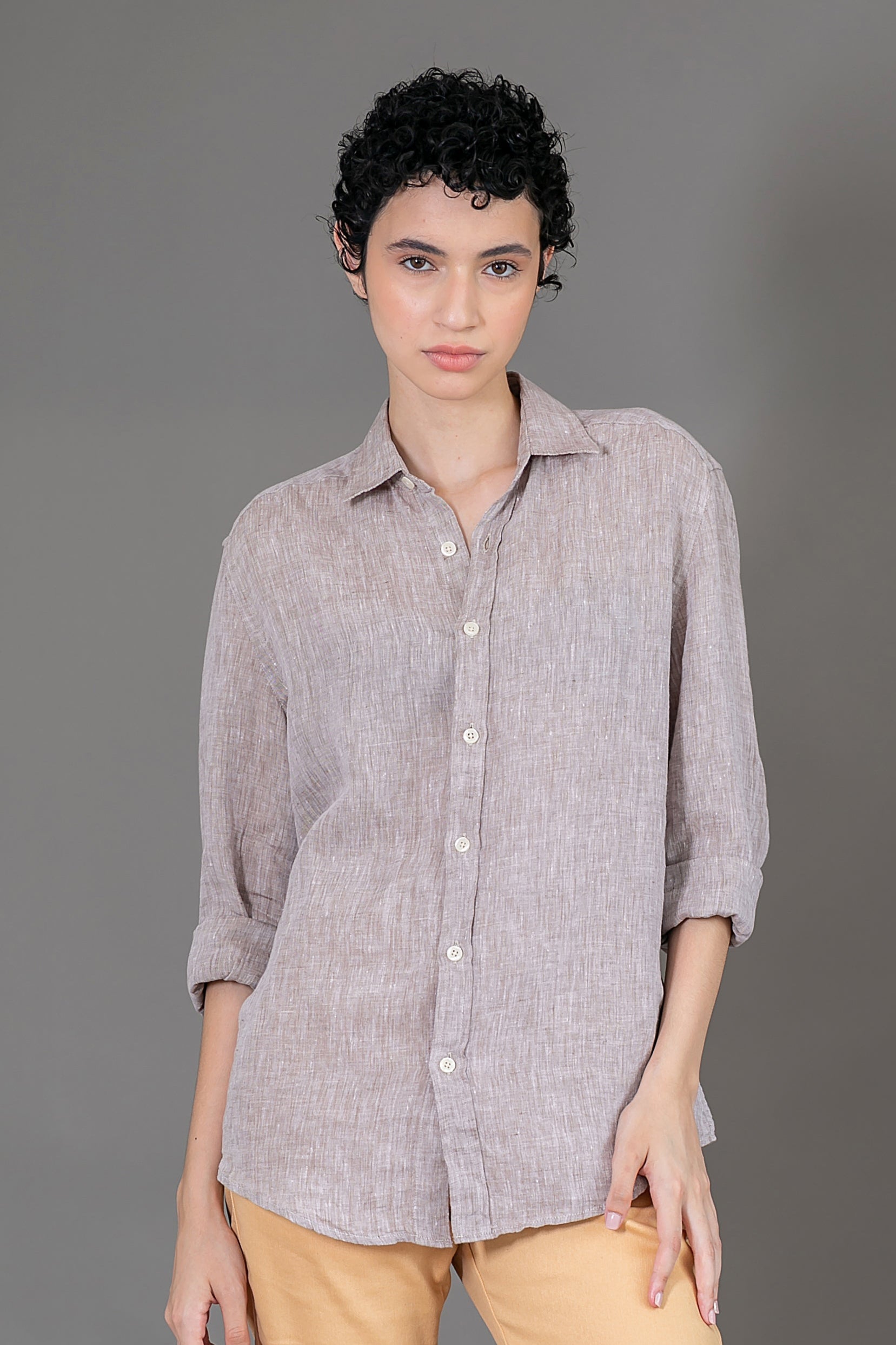 Camisa 100% Linho Lisa Castanho ML