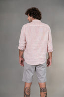 Camisa 100% Linho Amalfi Listra Coral ML