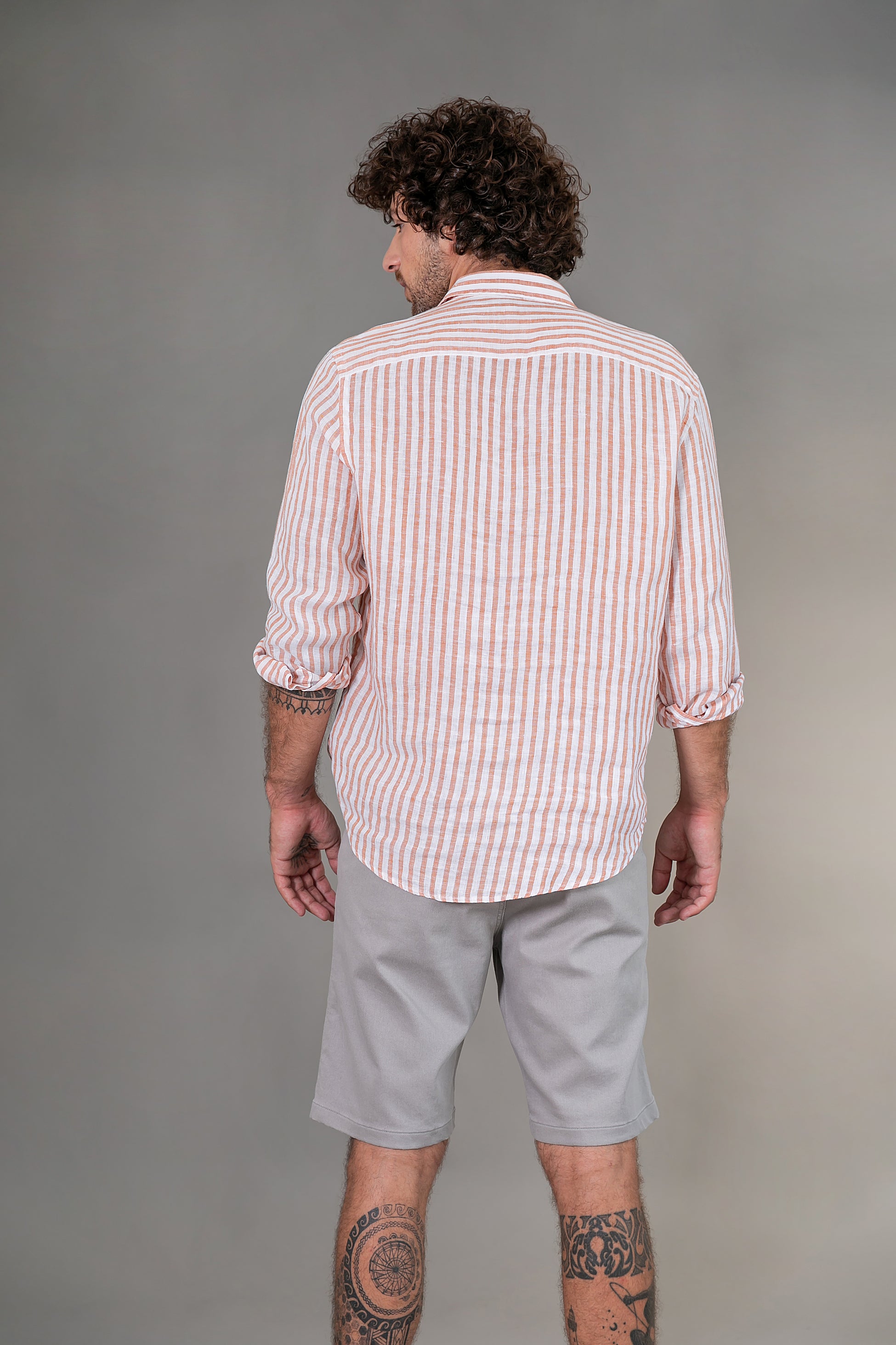 Camisa 100% Linho Amalfi Listra Coral ML