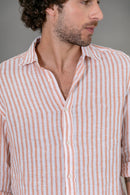 Camisa 100% Linho Amalfi Listra Coral ML