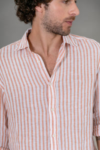 Camisa 100% Linho Amalfi Listra Coral ML