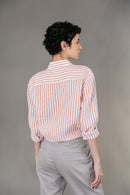 Camisa 100% Linho Amalfi Listra Coral ML