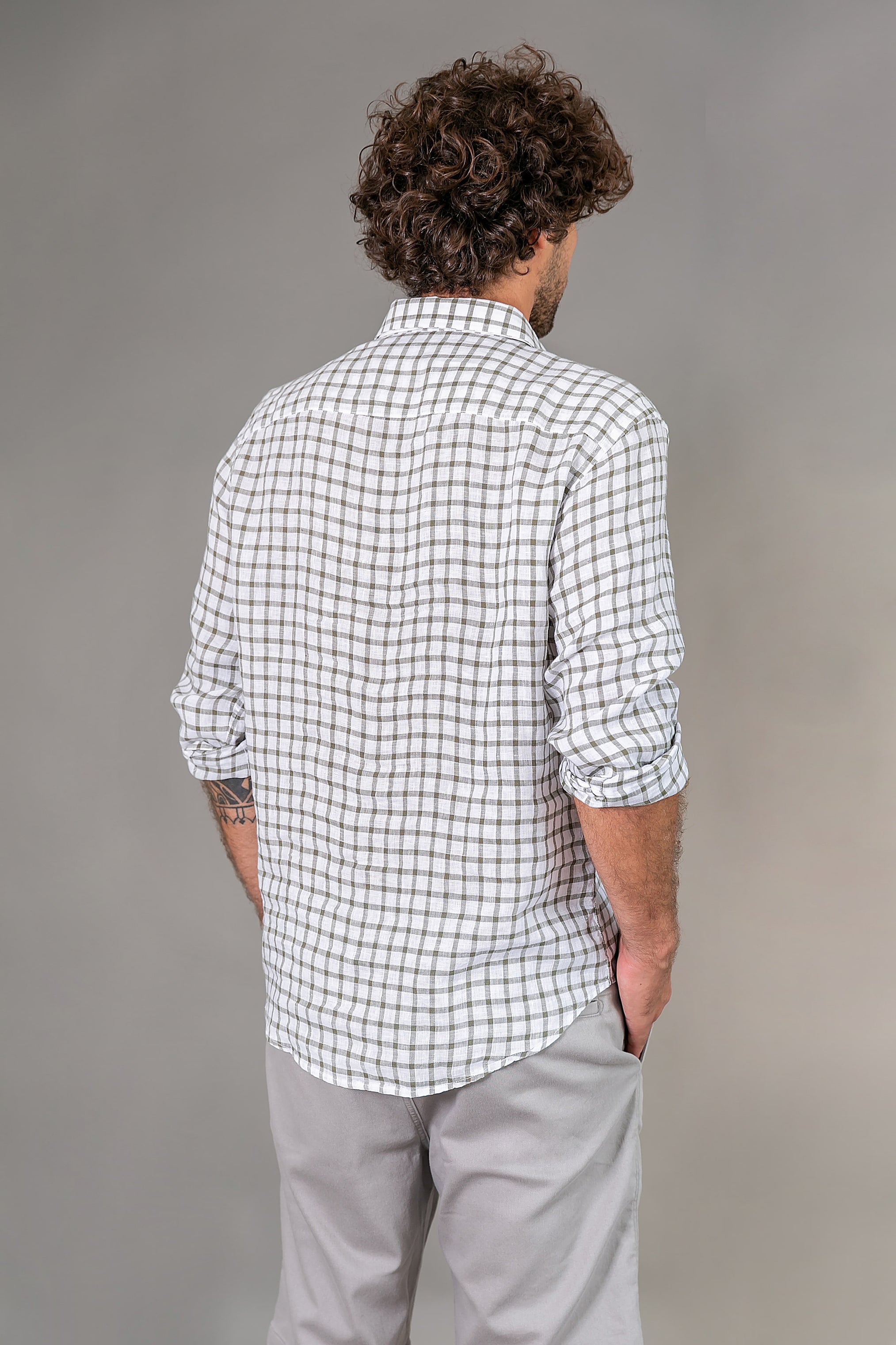 Camisa 100% Linho Amalfi Xadrez Verde ML