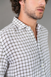 Camisa 100% Linho Amalfi Xadrez Verde ML