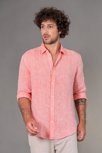 Camisa 100% Linho Lisa Laranja ML