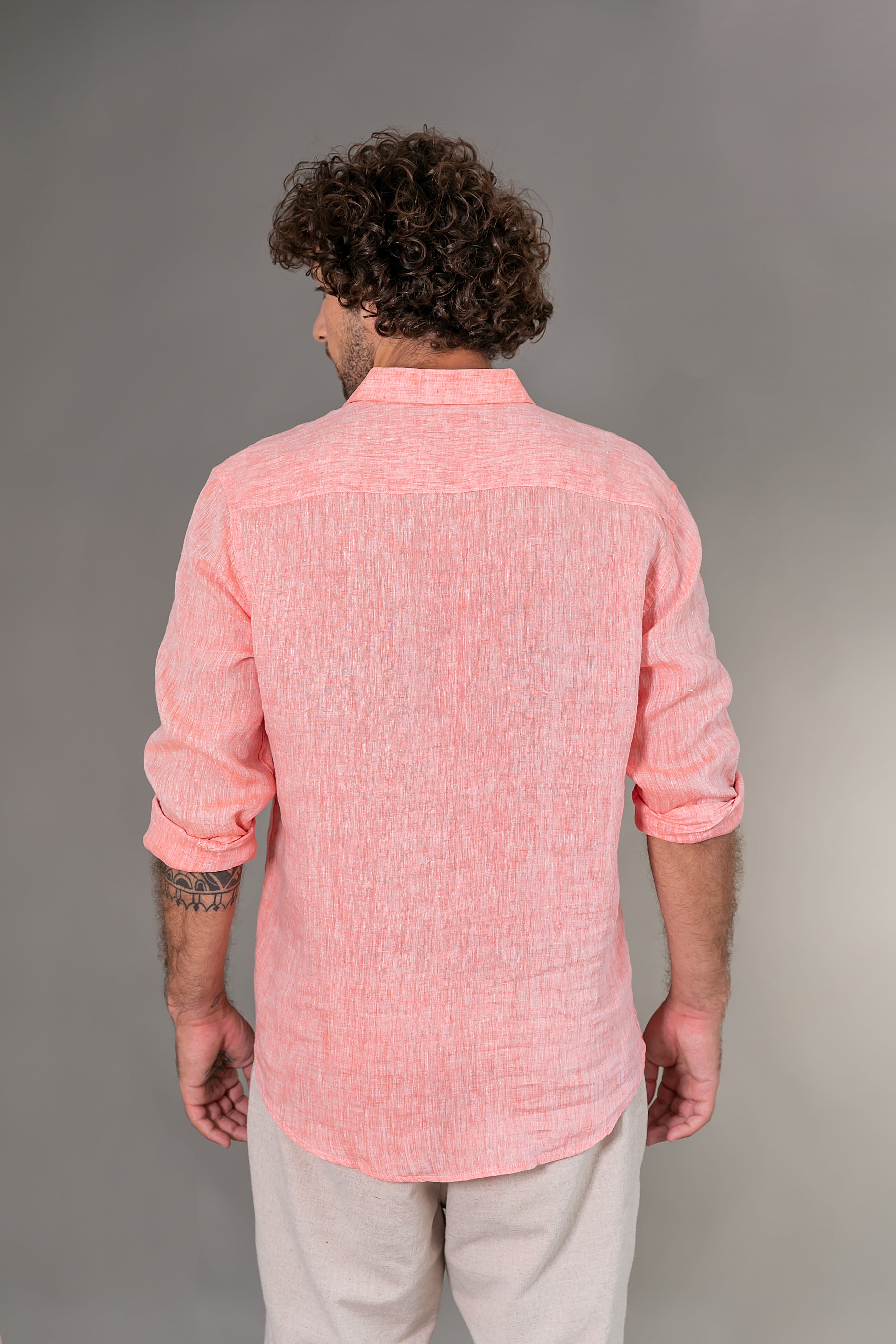 Camisa 100% Linho Lisa Laranja ML
