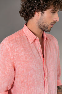 Camisa 100% Linho Lisa Laranja ML