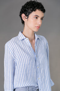 Camisa 100% Linho Amalfi Listra Celeste ML