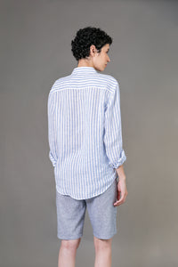 Camisa 100% Linho Amalfi Listra Celeste ML