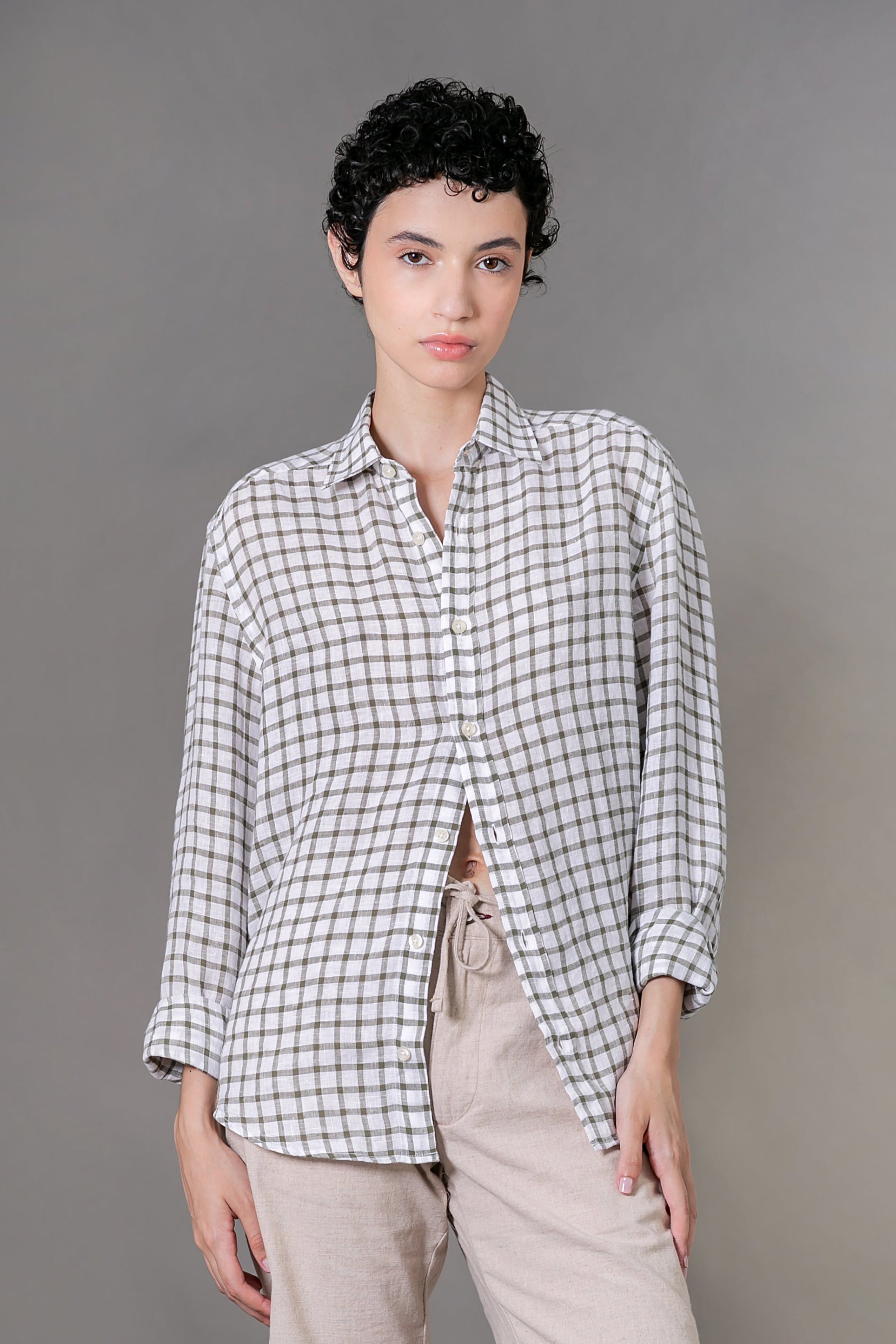 Camisa 100% Linho Amalfi Xadrez Verde ML