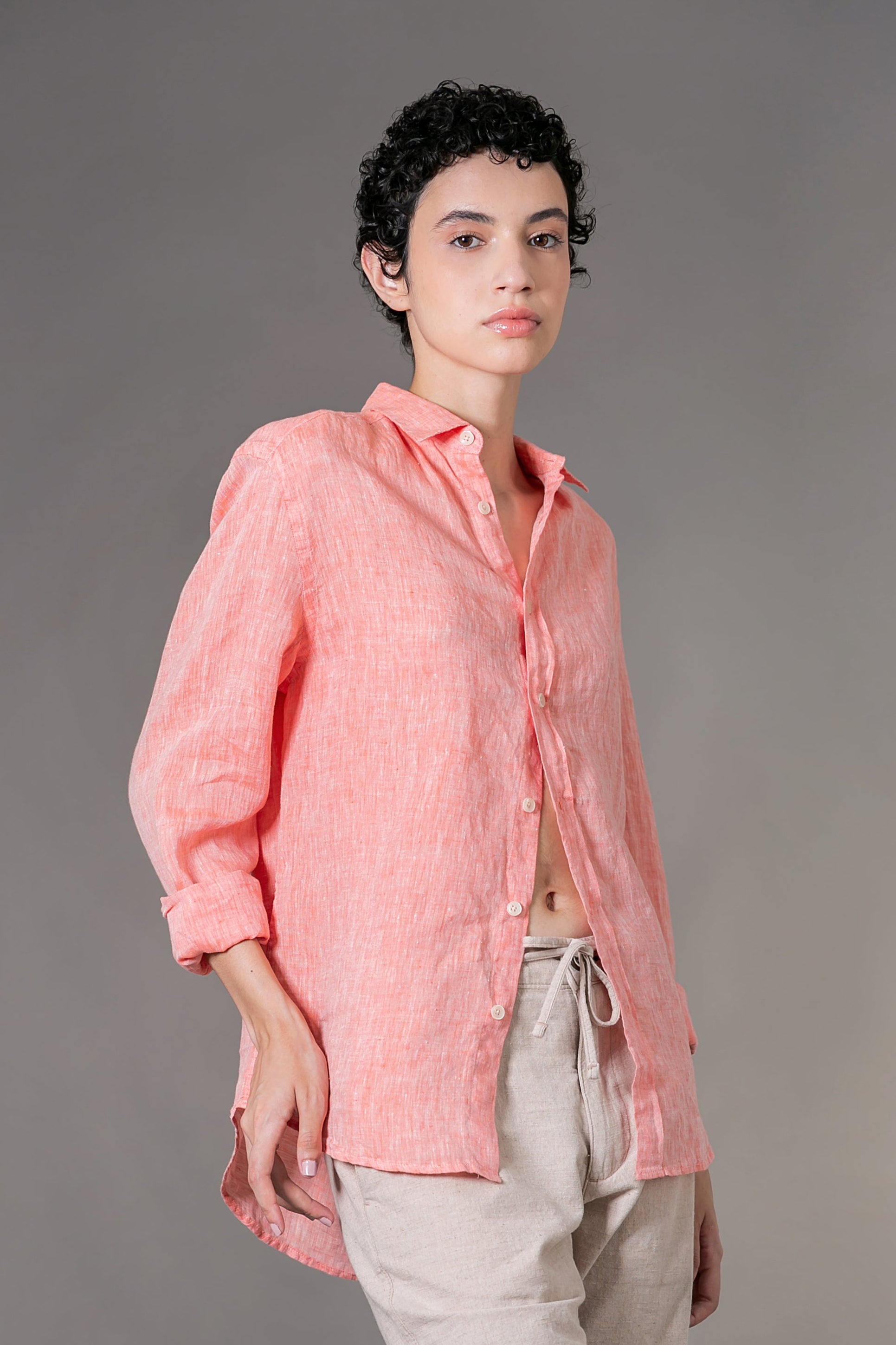 Camisa 100% Linho Lisa Laranja ML