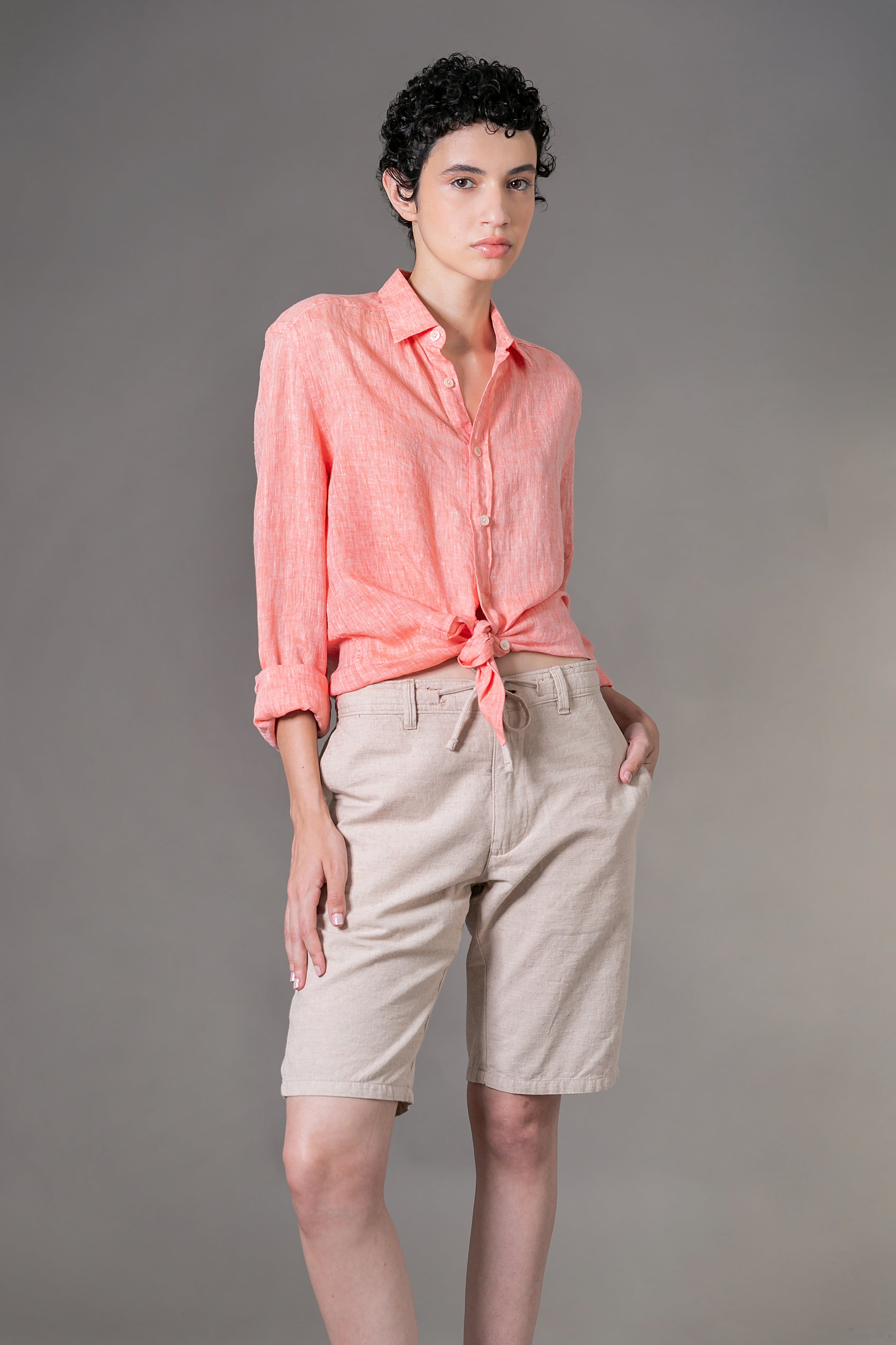 Camisa 100% Linho Lisa Laranja ML