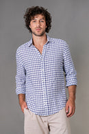 Camisa 100% Linho Amalfi Xadrez Azul ML
