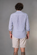 Camisa 100% Linho Amalfi Xadrez Azul ML
