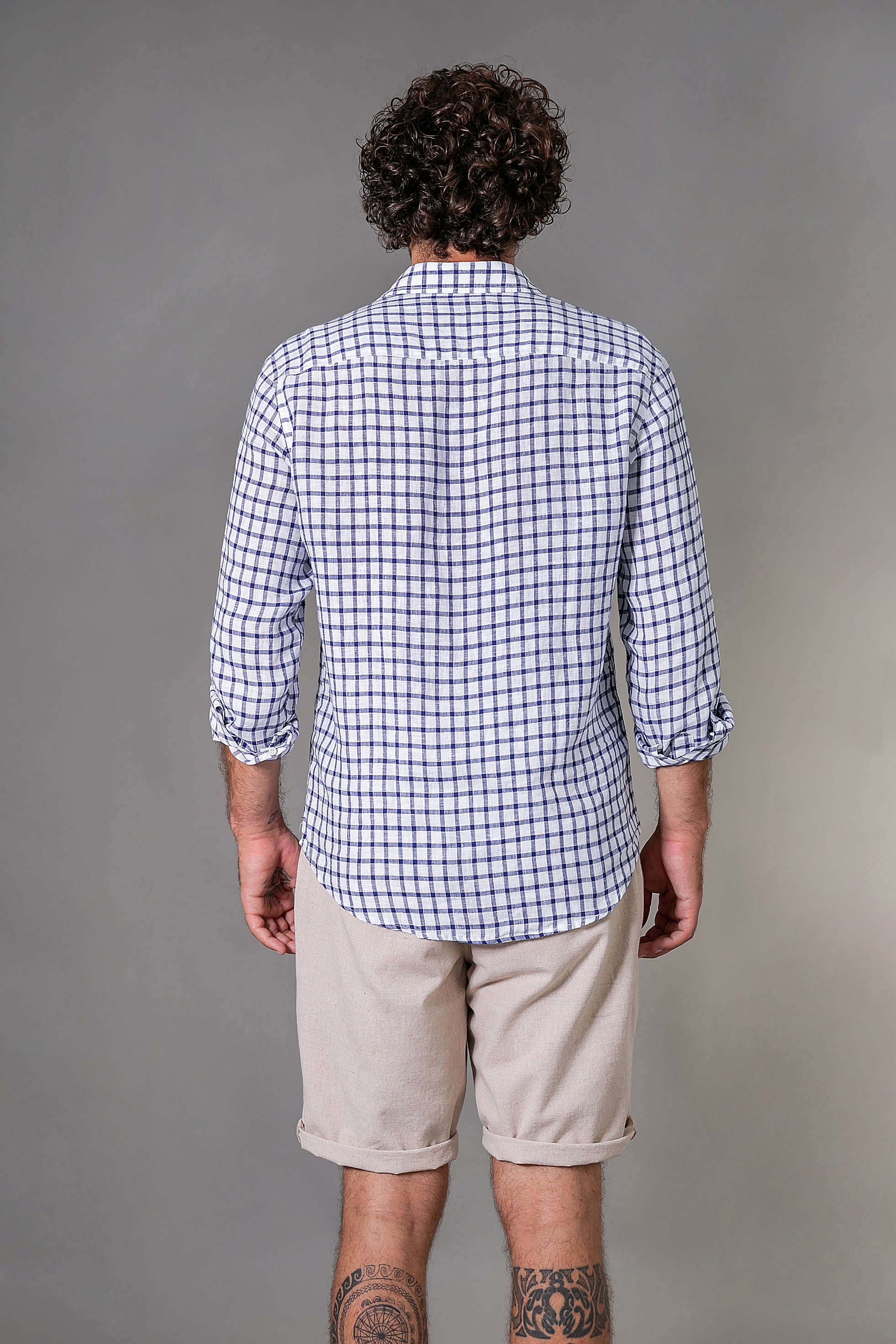 Camisa 100% Linho Amalfi Xadrez Azul ML