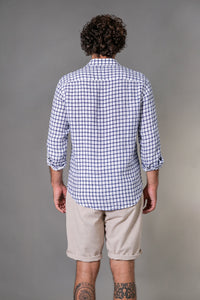 Camisa 100% Linho Amalfi Xadrez Azul ML