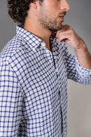 Camisa 100% Linho Amalfi Xadrez Azul ML