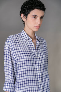 Camisa 100% Linho Amalfi Xadrez Azul ML