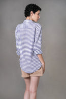 Camisa 100% Linho Amalfi Xadrez Azul ML