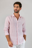 Camisa 100% Linho Veneto Listra Vermelho ML