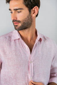 Camisa 100% Linho Veneto Listra Vermelho ML