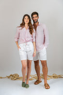 Camisa 100% Linho Veneto Listra Vermelho ML