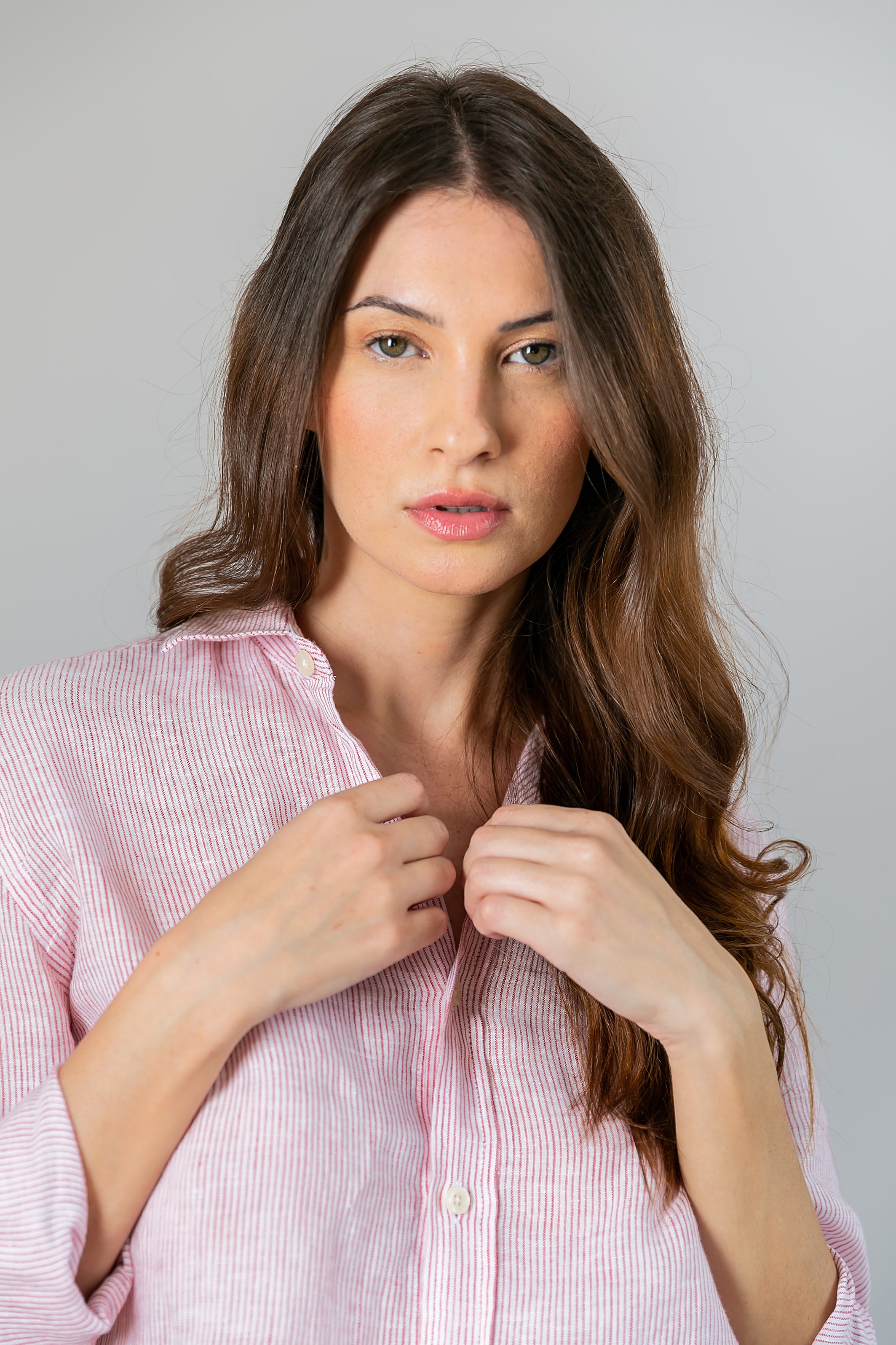 Camisa 100% Linho Veneto Listra Vermelho ML