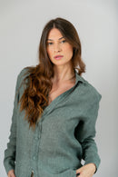 Camisa 100% Linho Lisa Verde Oliva ML