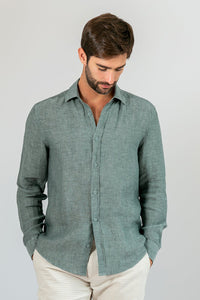 Camisa 100% Linho Lisa Verde Oliva ML