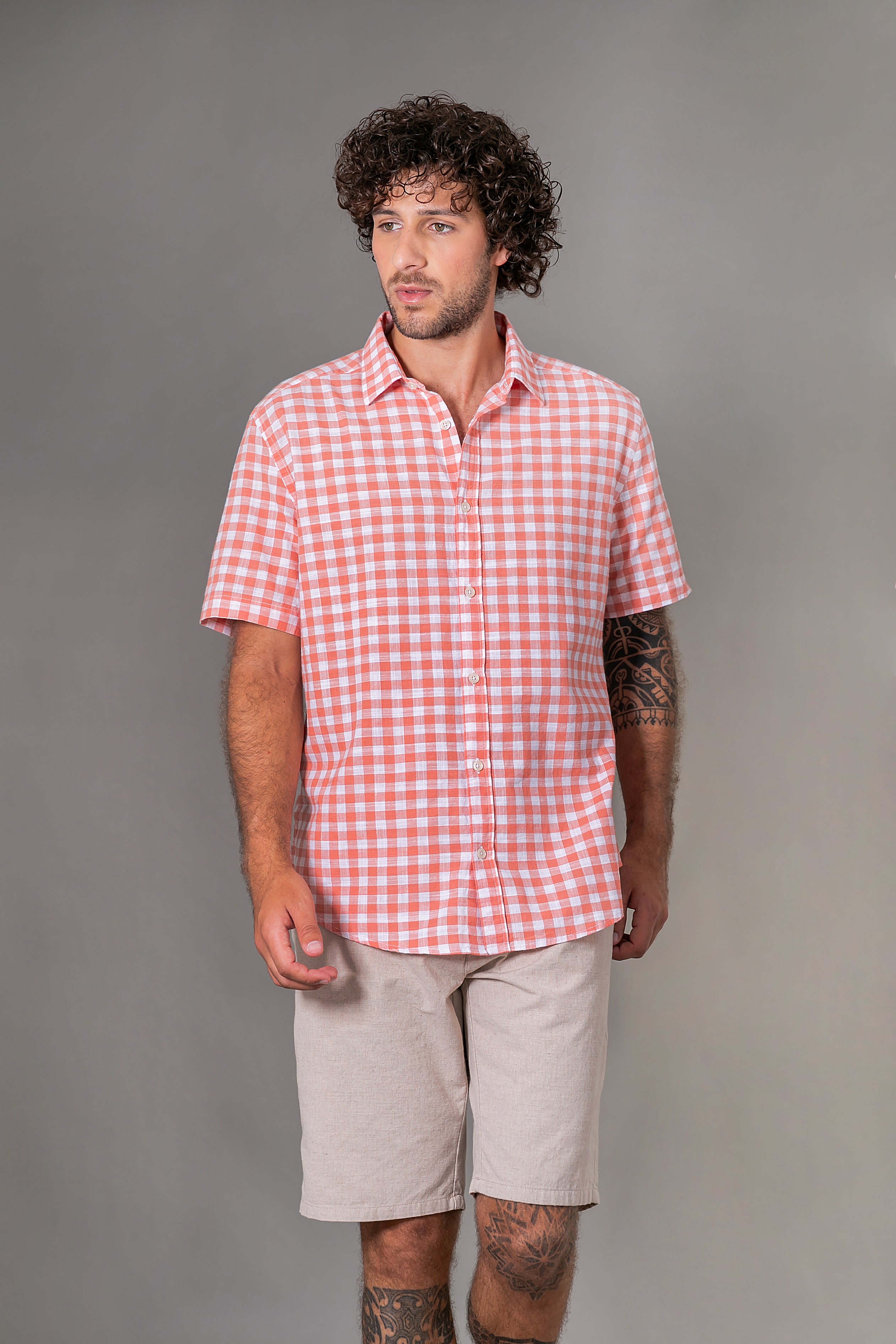 Camisa Algodão Xadrez Coral MC